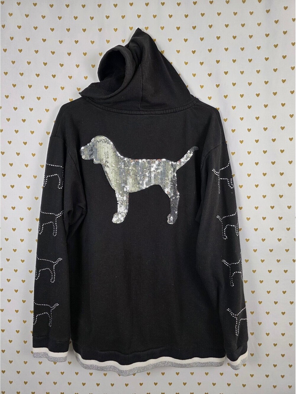 Victorias Secret Pink Bling Sequined Dog Logo Hoodie jacket Large